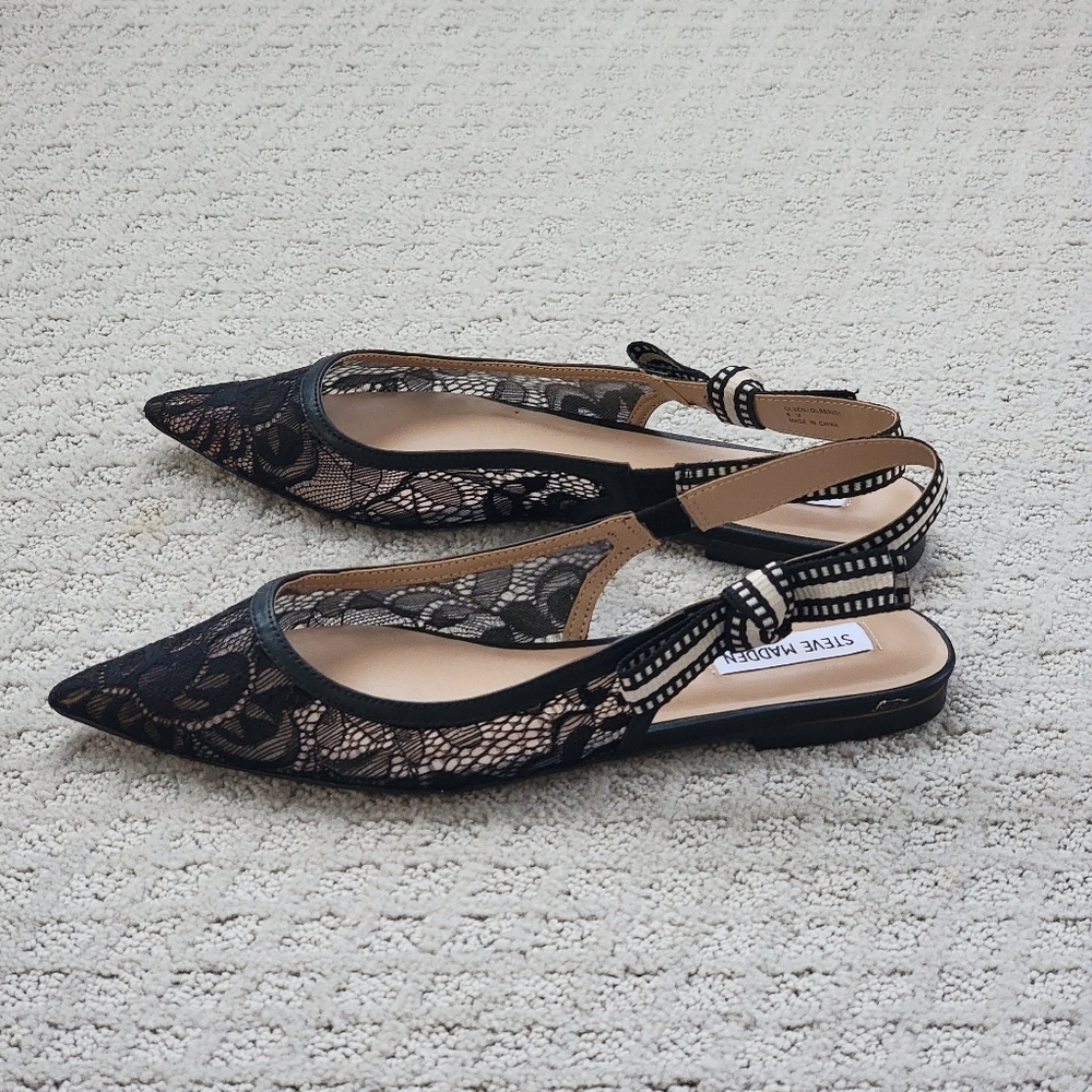Steve Madden Olsen Black Lace Slingback Flats Size 8 - Picture 5 of 6